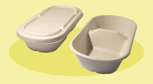 2-Compartment Sugarcane Oval <br/>Lunch Box 28.7 oz - 850 mL